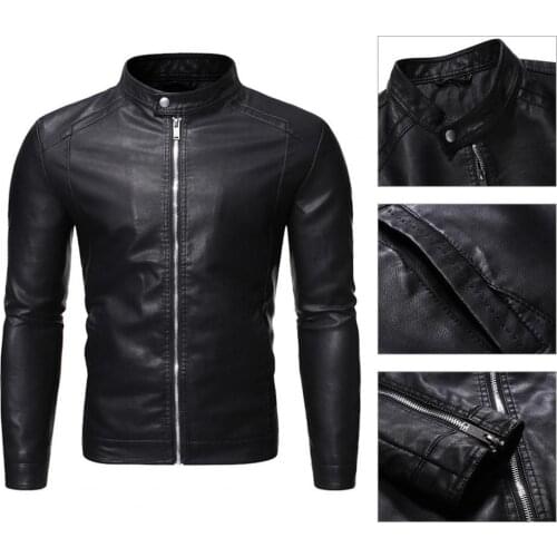 Motorcycle Jacket Parkas Coat Casual Biker Coat Zipper Jacket Stand Collar Men Jacket Faux Leather Motorcycle Jacket Outwear