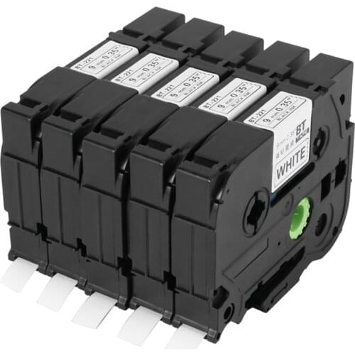 5Pcs Tze-221 9Mm Black on White Tze221 Tz221 Tze 221 Tz Tape for Brother P-Touch Label Maker Printer Laminated Ribbons