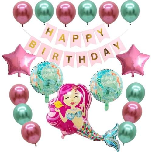 Cartoon Mermaid Foil latex Balloon Happy Birthday Balloons Baby Shower for Little Baby Girl Birthday Party Decor Kids Gift Toy