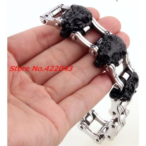 Fashion 9" 22mm Wide Boys Mens Chain Black Lion Head Biker Motorcycle Link Chain 316L Stainless Steel Bracelet Bangles Best Gift