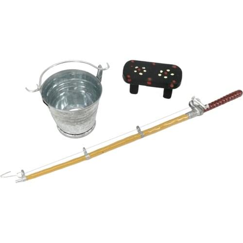 1/12 Scale Dollhouse Miniature Simulated Bucket Fishing Rod and Bench Set Home