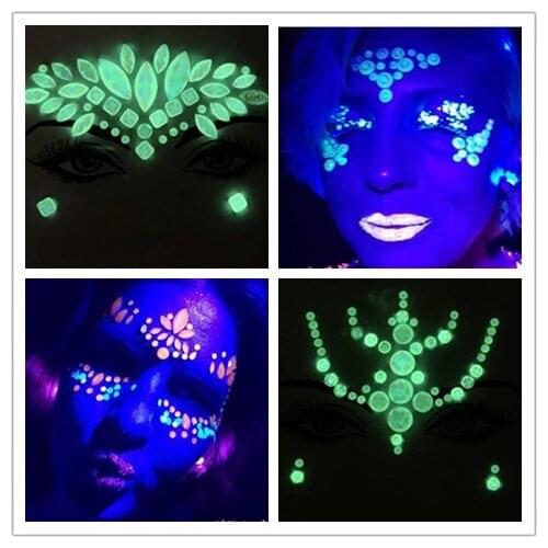 New Luminous Face Sticker Diamond Halloween Ghost Face Sticker EDM Crystal Diamond Eyebrow Sticker Diamond Luminous Face Sticker