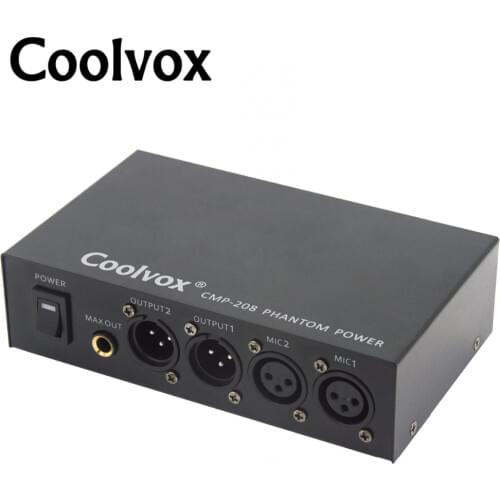 Coolvox Professional DC 48v Dual Mixed Ouput Phantom Power Supply For Condenser Microphones Music Recording Equipment 100V-250V