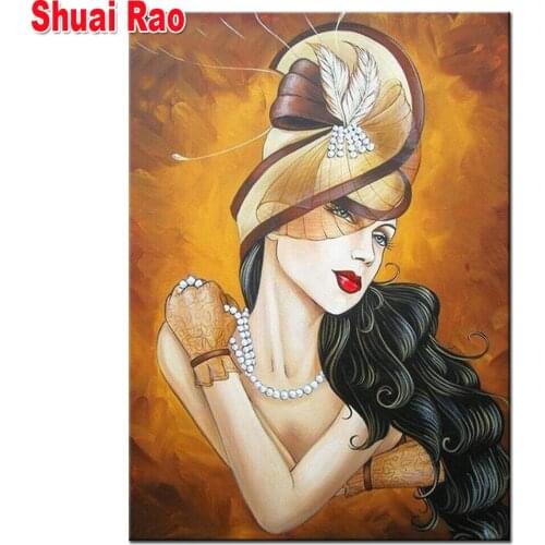 Needlework 5D DIY Diamond Painting beauty Woman,Hat Diamond embroidery Cross Stitch red lip drill full square Rhinestone