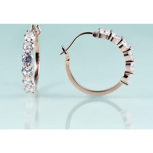 GEMS BEAUTY For Women 2021 Round White Simulant Diamond Handmade C Hoop Earrings Rose Gold Filled Sterling Silver Hoop Earrings