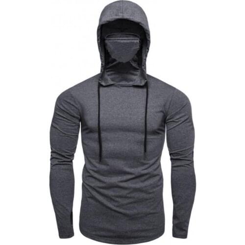 Men Autumn Casual Gym Thin Long Sleeve Hoodie Face Cover Solid Color Sweatshirt Men Clothing sudaderas hombre толстовки 2020