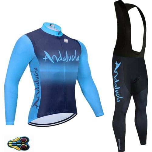 STRAVA Cycling Jersey Set 2021 Spring Pro Bicycle Team Long Sleeve Bicycle Clothes Andalucia MTB Mountain Bike Sportswear Suit