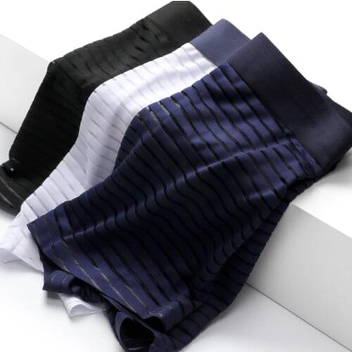 Soft Sexy Super Thin Mens Underwear Ice Silk Boxers Shorts Transparent Mid-rise Trunks Breathable Men Cueca Homme Panties Soft L