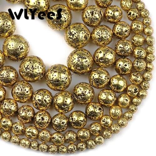 WLYeeS Ancient gold Natural Lava Hematite Stone 4 6 8 10 12mm Ball Round volcanics Loose beads for DIY Jewelry Bracelets Making
