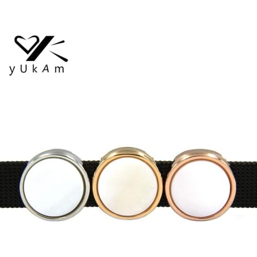 YUKAM Slider Jewelry Round Mother of Pearl Shell Slide Charms Keeper for Stainless Steel Mesh Keeper Bracelet Accessories Making