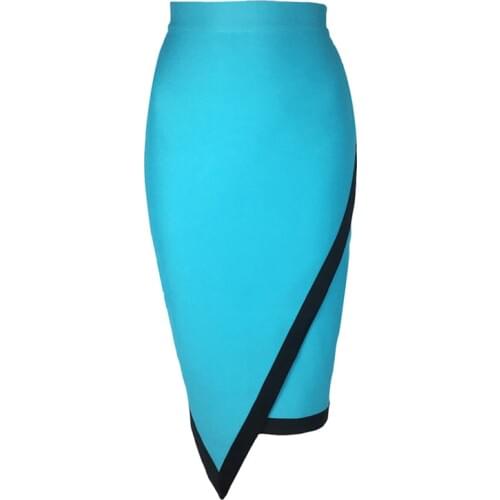 Patchwork V Shape Sexy Bandage Skirts Slim Package Hip Pencil Skirt Office Wear Midi Women Fashion Female Clothes BY 2008