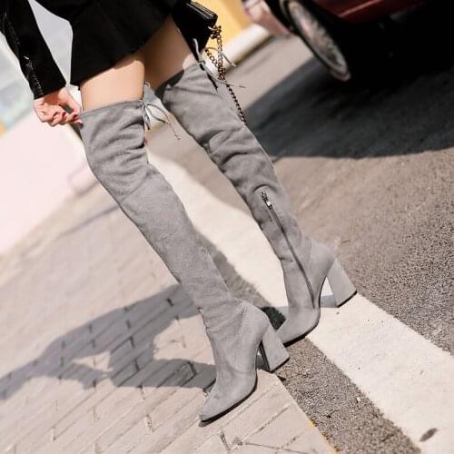 Boots knee over shoes woman Autumn Winter Fashion high heels overknee boots zipper sexy Warm Women long Boots LJA883