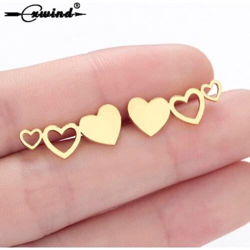 Cxwind Three Heart Stud Earrings for women Geometric Earrings female 2019 Fashion Statement Jewelry Oorbellen Accessories