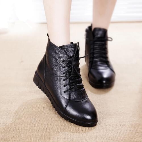 SWYIVY Shoes Women Winter Warm Fur Ankle Boots Genuine Leather Boots Women Casual Shoes Female Bootee Woan 2019 Waterproof 43