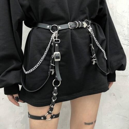 Women Skirt Belt Female Pu Leather Hiphop Rock Nightclub Sexy Jeans Dress Heart Punk Belt With Metal Waist Chain