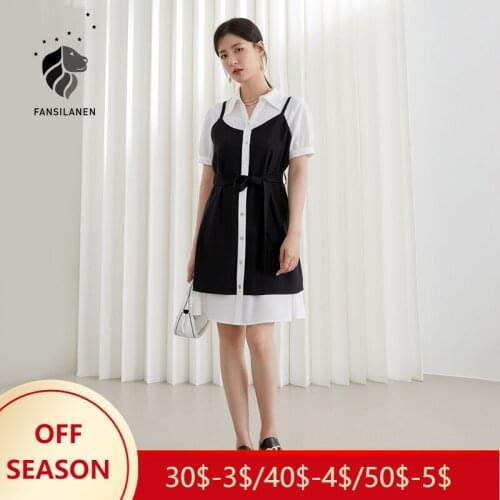 FANSILANEN Office Lady French Black Contrast Color High Waist Dress Women Summer 2021 New Design Sense Niche POLO Collar Dress