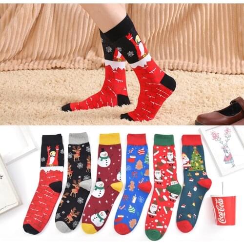 1 Pair New 2021 Funny Santa Claus Christmas Tree Snow Elk Socks Men Casual Harajuku Cartoon Home Gifts Happy New Year hip hop