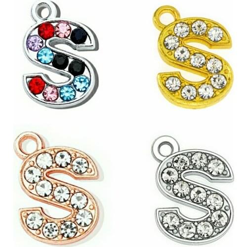 1pc A-Z 15mm Gold Color Rhinestone Hang Letters Fit DIY Wristband & Bracelet & Pet Collar & necklace Jewelry Making