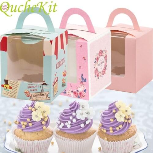 20pcs Paper Gift Box With Window Pink Rose Wreath Kraft Paper Box Cake Food Packaging Candy Mousse Cupcake Cake Box With Holder