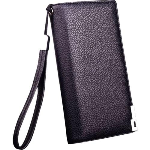 2019 Genuine Leather Men Wallets Quality Bifold Long Purse Vintage Litchi Clutch Wallet Men Designer Money Bag Card Holder