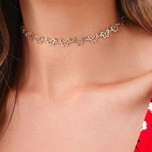 2021 Fashion Hollow Out Butterfly Short Style Necklaces for Women Gold Plated Clavicle Chain Boho Charm Women Party Jewelry