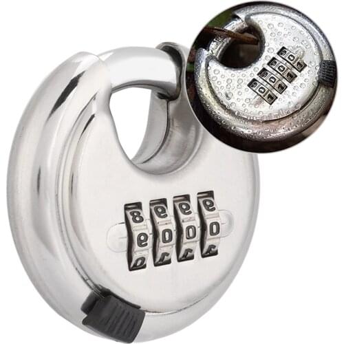 4-Dial Combination Lock Password Round Padlock Key Stainless Steel Password Locks For Outdoor Warehouse Fences