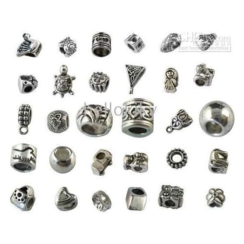 450 PCS MIXED LOTS OF TIBETAN SILVER ANIMAL FLOWER ANGEL TUBE BEADS WITH BIG HOLE