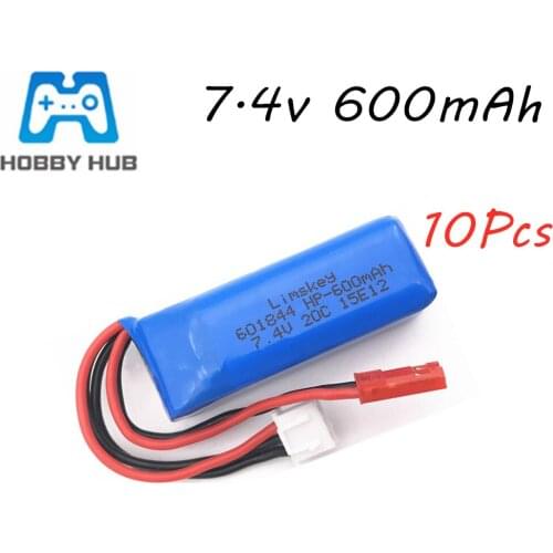 7.4V Lipo Battery for WLtoys K969 K979 K989 K999 P929 P939 RC Car Parts 2s 7.4v 600mAh 20c Lithium Battery 10pcs