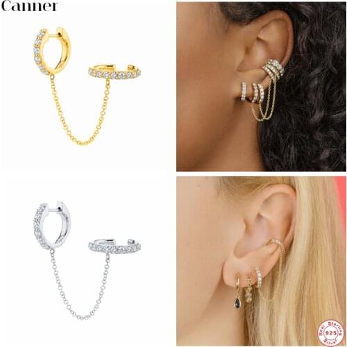 Canner 1pcs 925 Sterling Silver Ear Cuff Luxury Handcuffs Huggie Chain Tassel Long Earrings For Women Fine Jewelry Earcuff W4