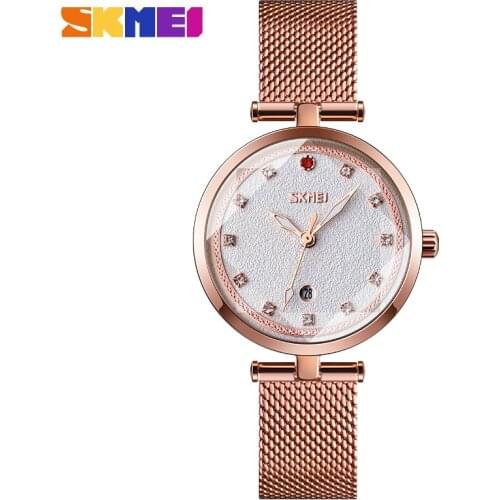 SKMEI Women Watches 2020 Fashion Mesh Band Waterproof 3Bar Ladies Watch Stereoscopic Dial Mirror Diamond Quartz Wristwatch 9215