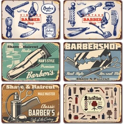 Cool Shave &amp Cut Premium Hairdressers Studio Shabby Metal Tin Sign Barber shop Vintage Plaque Iron Painting Wall Sticker De