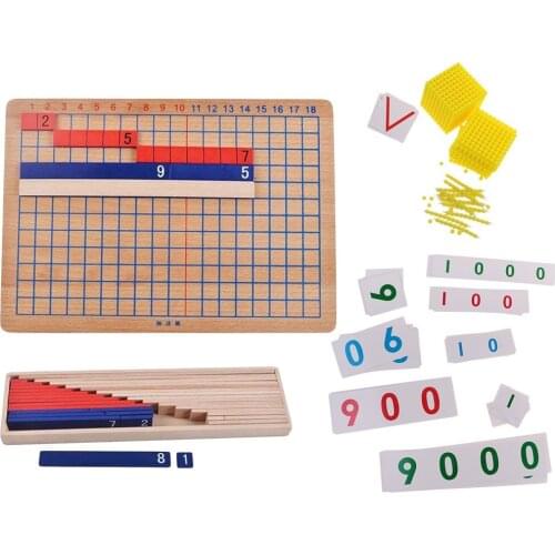 Montessori Addition and Subtraction Wood Board and Beads Number Card Counting Toy Mathematics Exercise Game for Kids Baby