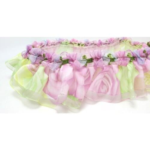 1 5/8 Inch Purple Floral Ombre Pleated Printed Polyester Ribbon with Woven Rosette Trim|Headband Supplies|Hair Embellishment