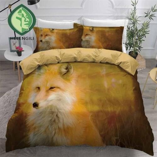 HELENGILI 3D Bedding Set Fox Painting Print Duvet Cover Set Bedclothes with Pillowcase Bed Set Home Textiles #FOX11