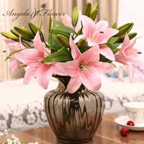 HI-Q 11pcs 3 heads real touch PVC artificial lily silk decorative flower for wedding decoration Christmas gift