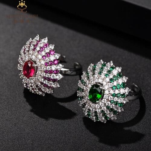 Hot item selling exaggerated luxury womens party banquet banquet green cubic zirconia ring female temperament ring gift