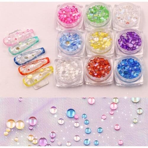 Candy Colors Transparent Mermaid Round Glass Crystal Beads Mixed Size Nail Rhinestone Glitter Manicure 3D Nail Art Ornament