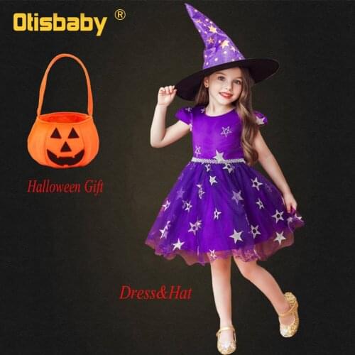 Christmas Halloween Girls Witch Costume New Year Infant Dress Baby Star Embroidery Tutu Dress Purple Red Black Girls Clothing