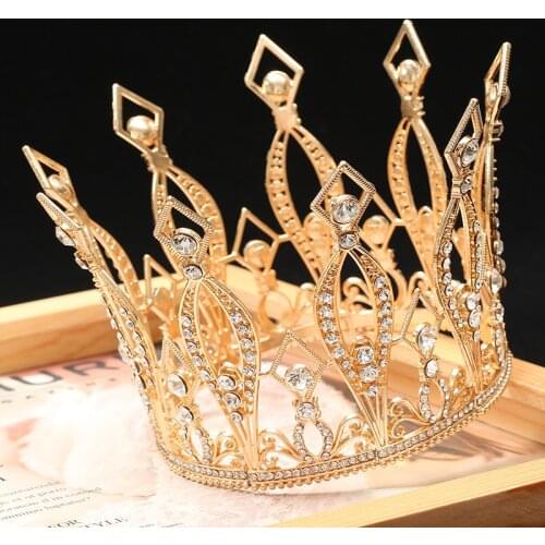 Metal Crown Princess Topper Crystal Pearl Tiara Children Hair Ornaments For Wedding Birthday Party Cake Decorating Tools