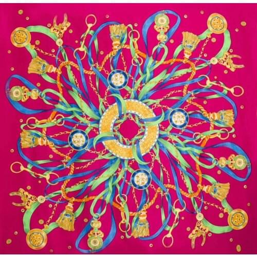 KOI LEAPING fashion 100% silk scarf Russia digital printing ribbon neck shawl square red womenlarge shawl scarf 130*130cm