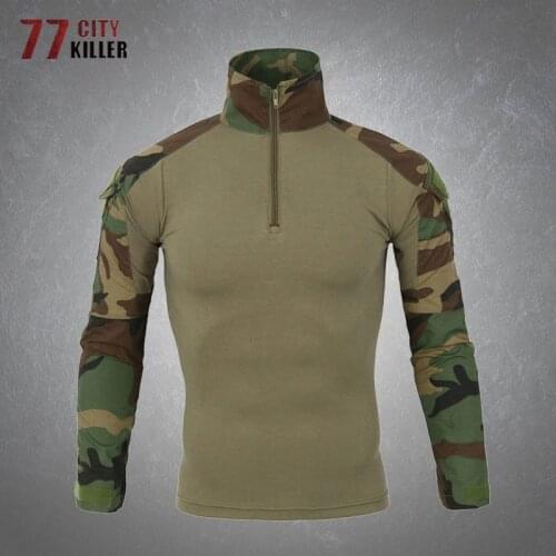 Mens Tactical Camouflage Military T-Shirt Casual Slim Breathable Coat Male Outdoor Commute Combat Training Uniform Mens T-Shirt