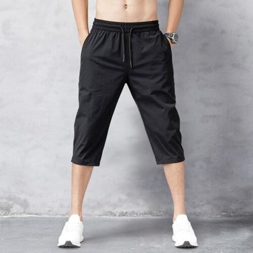 Mens Shorts Summer Breeches 2020 Thin Nylon 3/4 Length Trousers Male Bermuda Board Quick Drying Beach Black Mens Long Shorts X