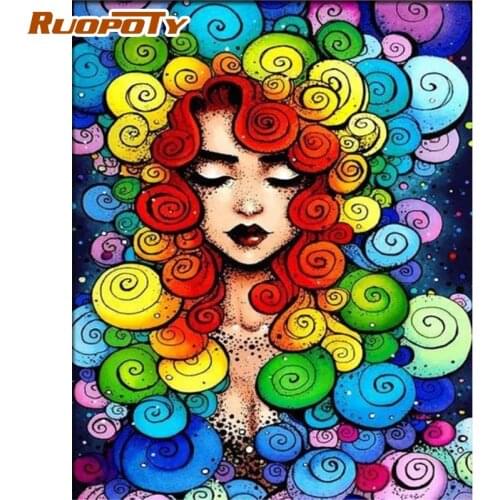 RUOPOTY DIY Oil Painting By Numbers For Adults Women Figure Picture By Number 60x75cm Frame DIY Gift Home Artwork