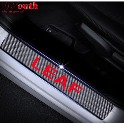 Car Door Sill Scuff Plate For Nissan Leaf 4D Carbon Fiber Vinyl Stickers Auto Accessories Door Threshold Plate Stickers 4Pcs/set