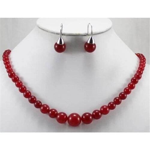 Natural Stone Green Red Purple Necklace Earrings Round Bead Jewelry Set Ethnic Choker Necklace For Women Gift Party Accessories