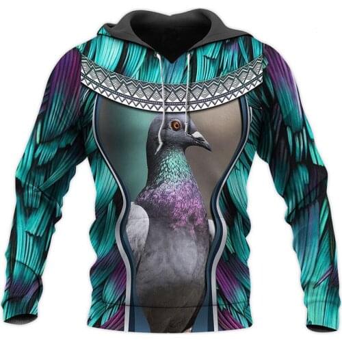 Newest Beautiful pigeon 3D printing zipper hoodie fashion mens and womens hoodie autumn and winter Harajuku casual sweatshirt
