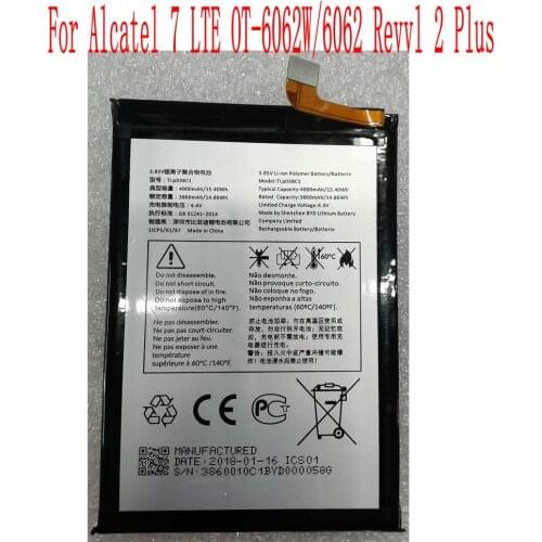 Brand new high quality 4000mAh/3860mAh TLP038C1 Battery For Alcatel 7 LTE OT-6062W/6062 Revvl 2 Plus Mobile Phone