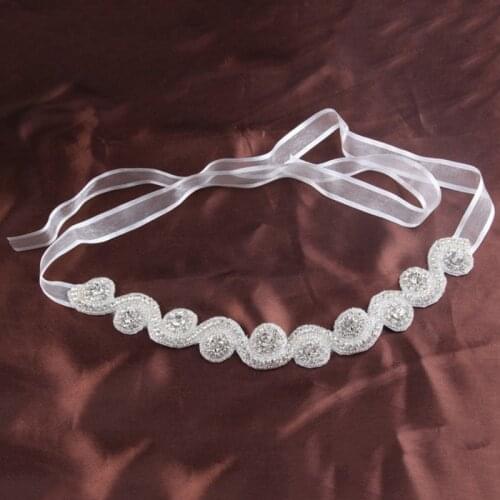 Wedding Headband Rhinestone Crystal Bride Bridal Headband Elastic Ribbon Hair Accessories Head Jewelry Headpiece Women Hairband