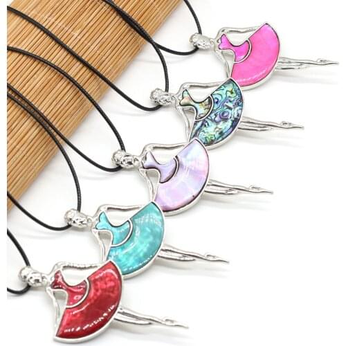 New Style Natural Shell Necklace Ballet Girl Brooch Pendant Leather Cord 2MM Charms For Elegant Women Love Romantic Gift