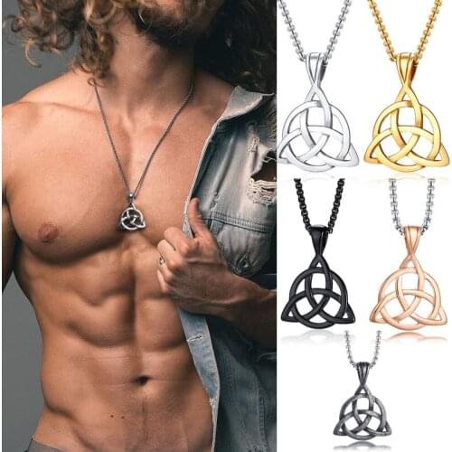 Mens Necklaces Irish Trinitys Knot Pendant Necklace in Tone Stainless Steel Northern Europe Vintage Jewelry Colar